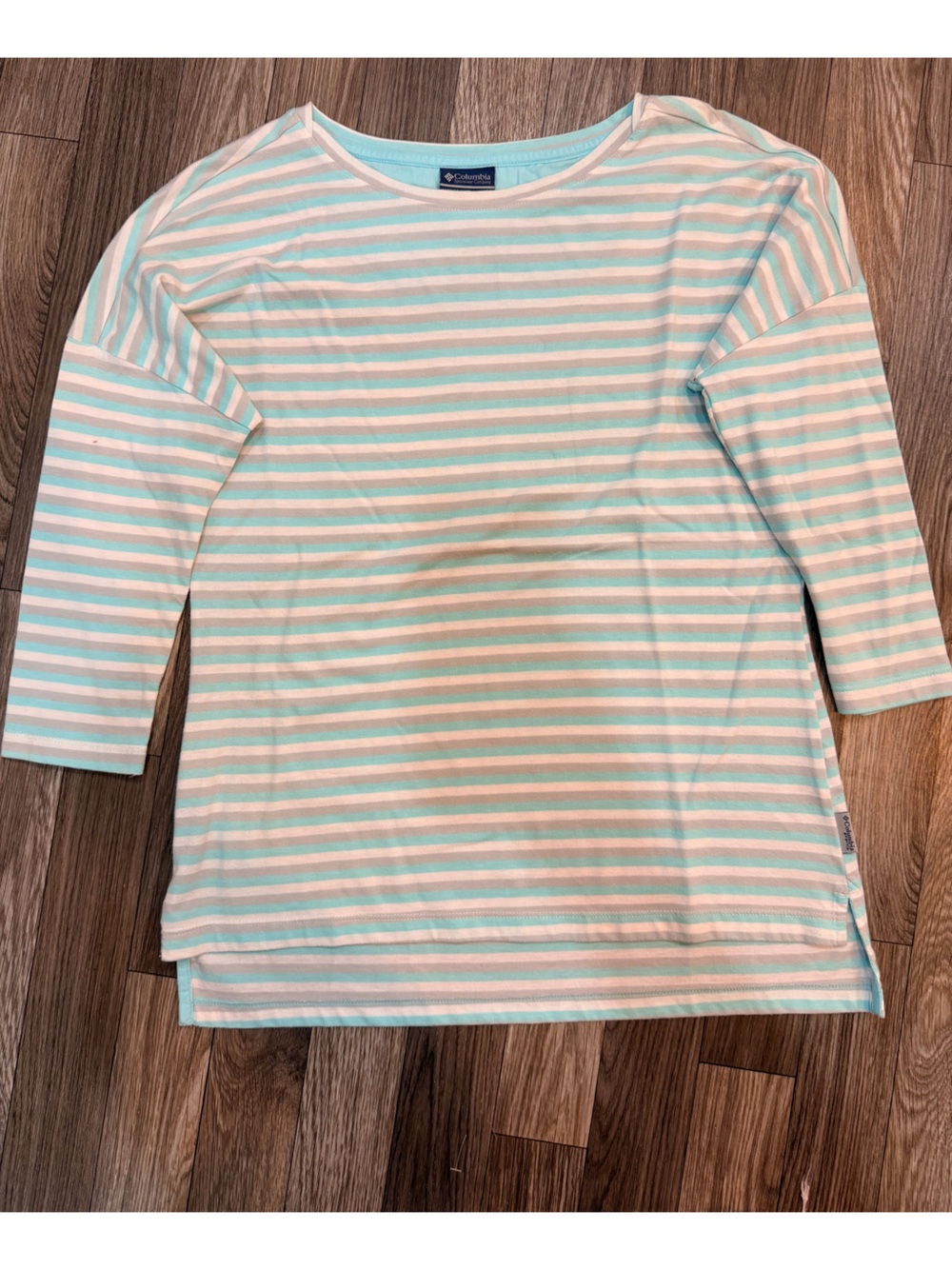 Columbia Women's Long Sleeve Stripe Tee in Light Blue and White